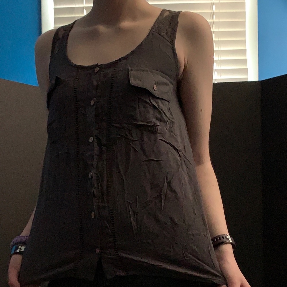 Grey button up tank top